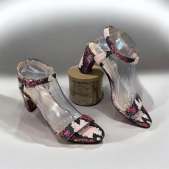 Nine West Shoes - Nine West Womens Snakeskin Print Ankle Strap Open Toe Block Heel Sandals Sz 10 M